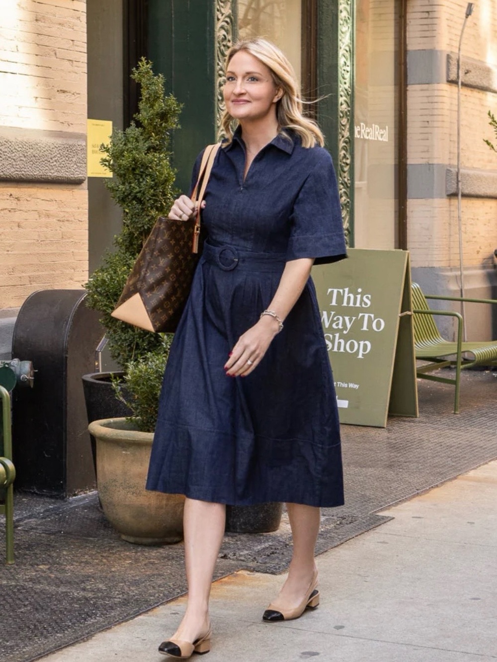 Mixed by Nasrin | “Rachel” Dress | Dark Indigo Denim Belted A-Line Midi | XS